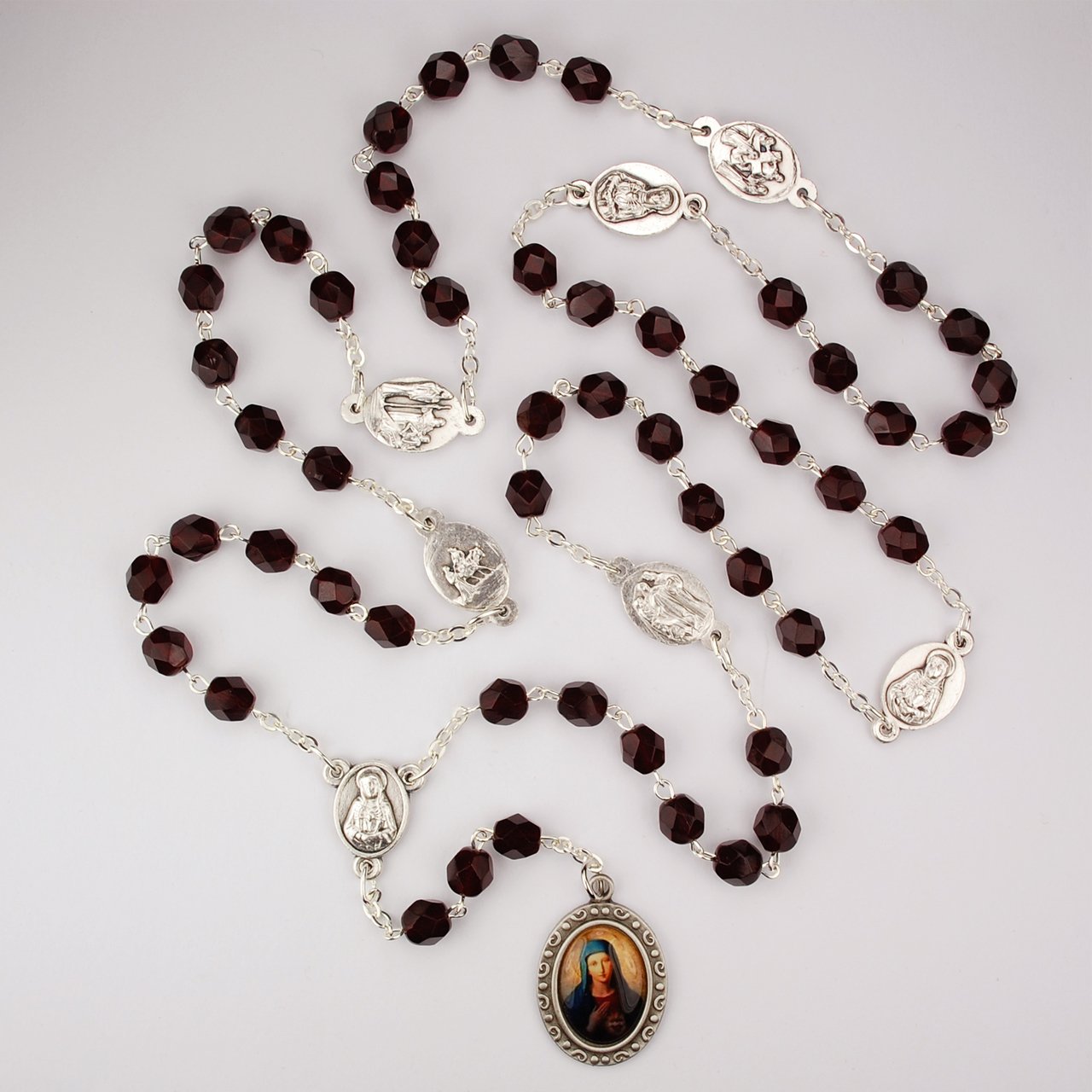 Red Glass January 7 Sorrow Chaplet Rosary Boxed
