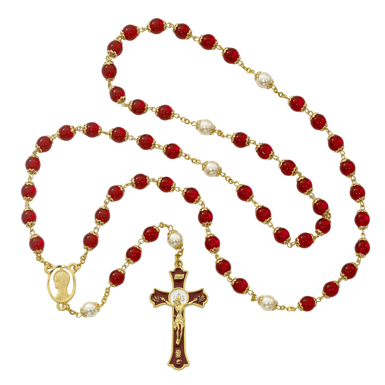 Red Holy Mass Crucifix Rosary Boxed