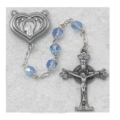 Blue Glass Lourdes Water Rosary Boxed