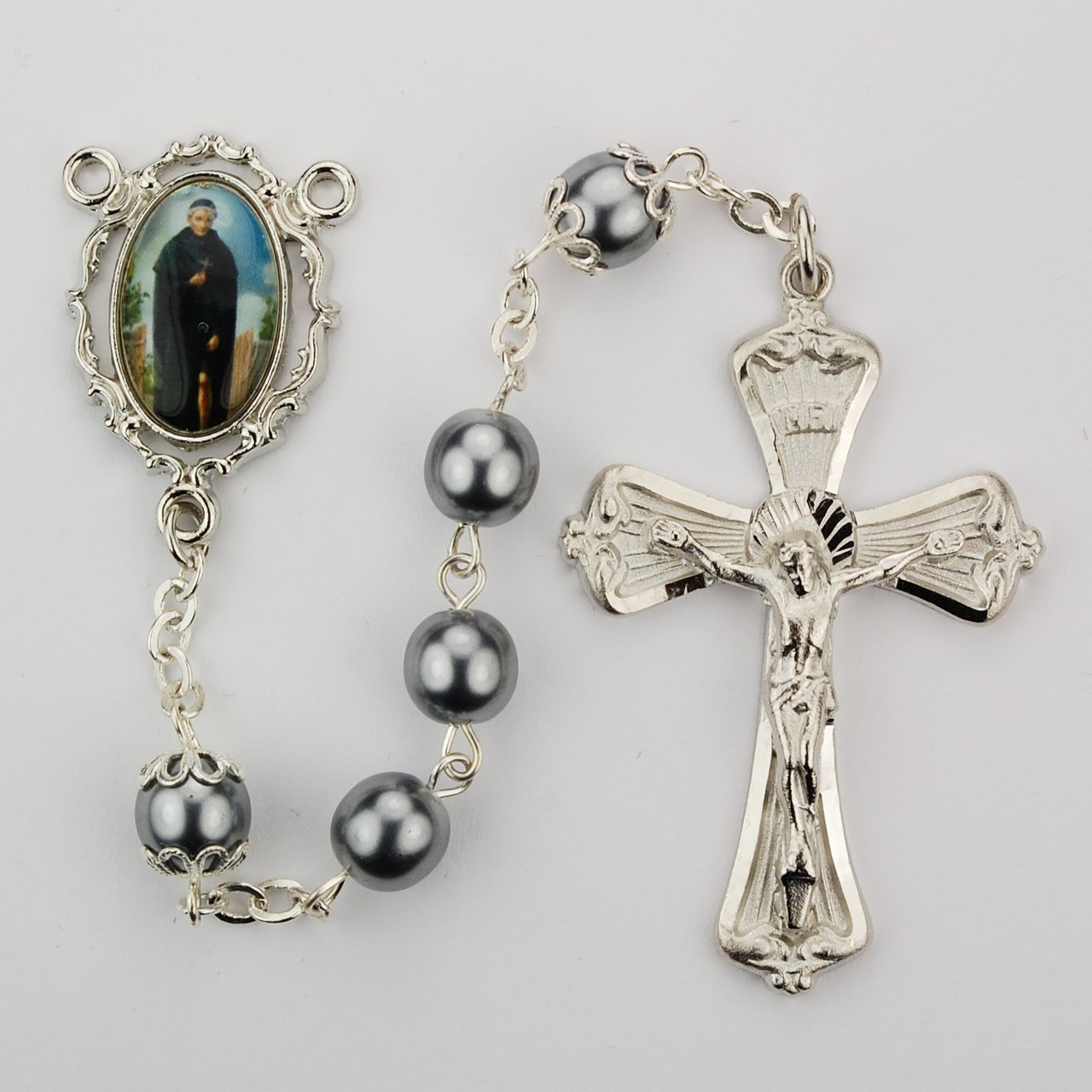 Gray Glass Peregrine Rosary Boxed