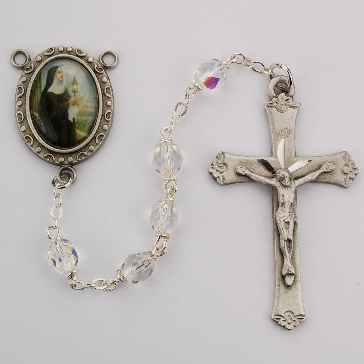 Aurora Glass St Clare Rosary Boxed