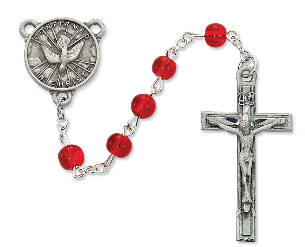 Red Glass Holy Spirit Rosary Boxed