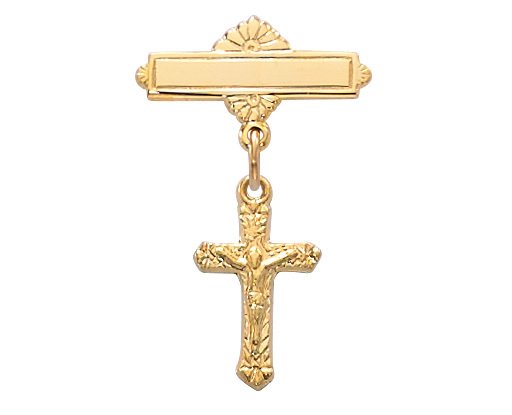 Gold on Sterling Crucifix Baby Pin Boxed