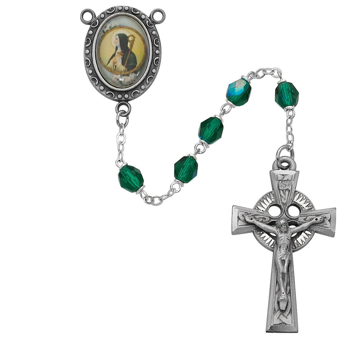 Green St Brigid Rosary Boxed