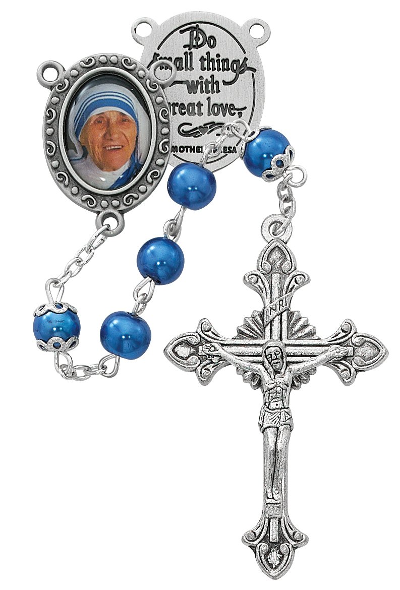Blue Mother Theresa Rosary Boxed
