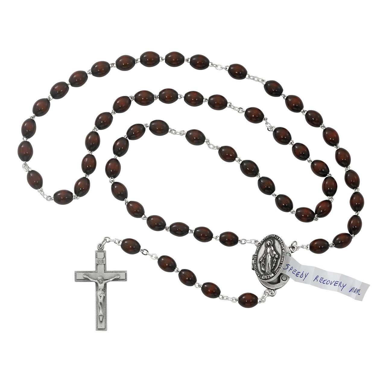 Brown Prayer Petition Locket Rosary Boxed