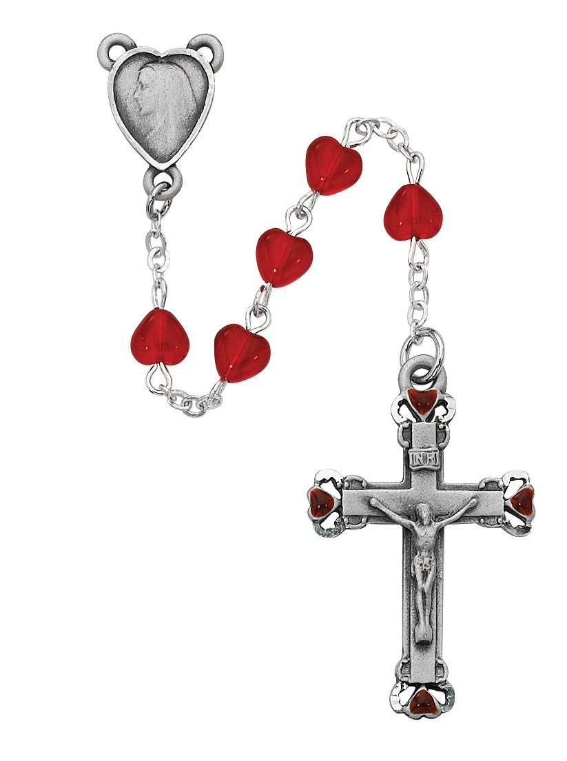 Red Heart Glass Rosary Boxed