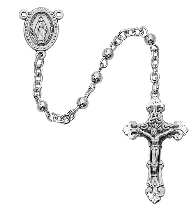 Rhodium Plated Youth Rosary Boxed