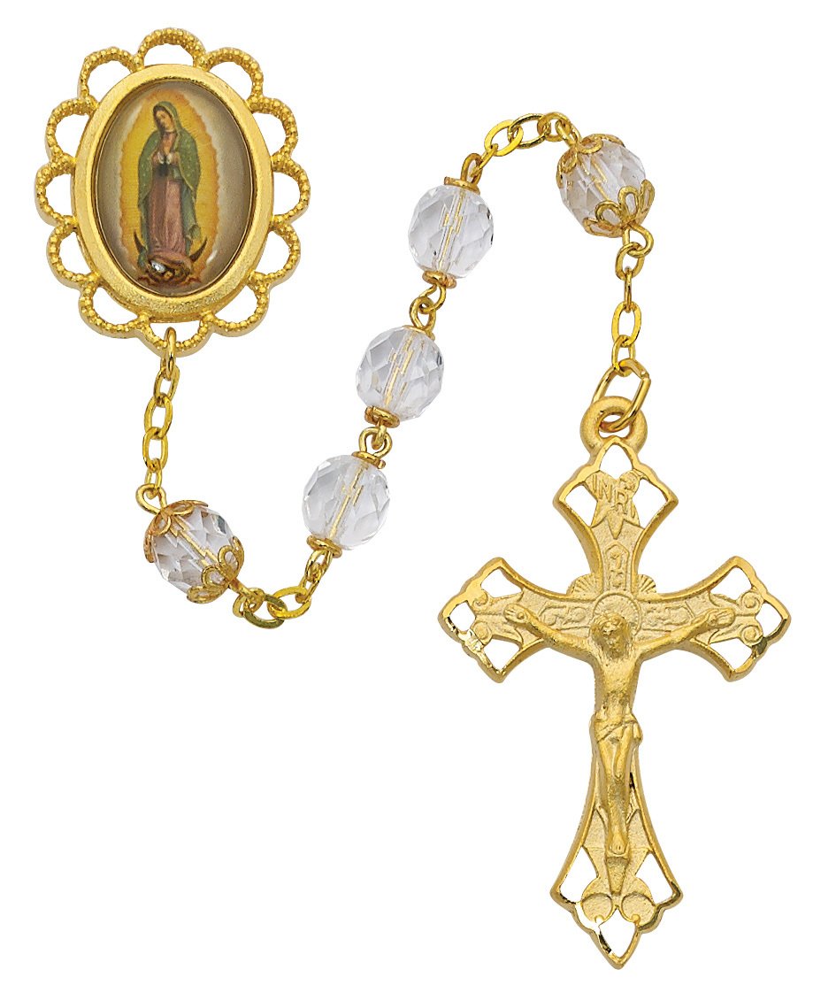 Clear Glass Guadalupe Rosary Boxed
