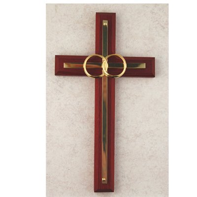 6 1/2in. Cherry and Brass Wedding Cross Boxed