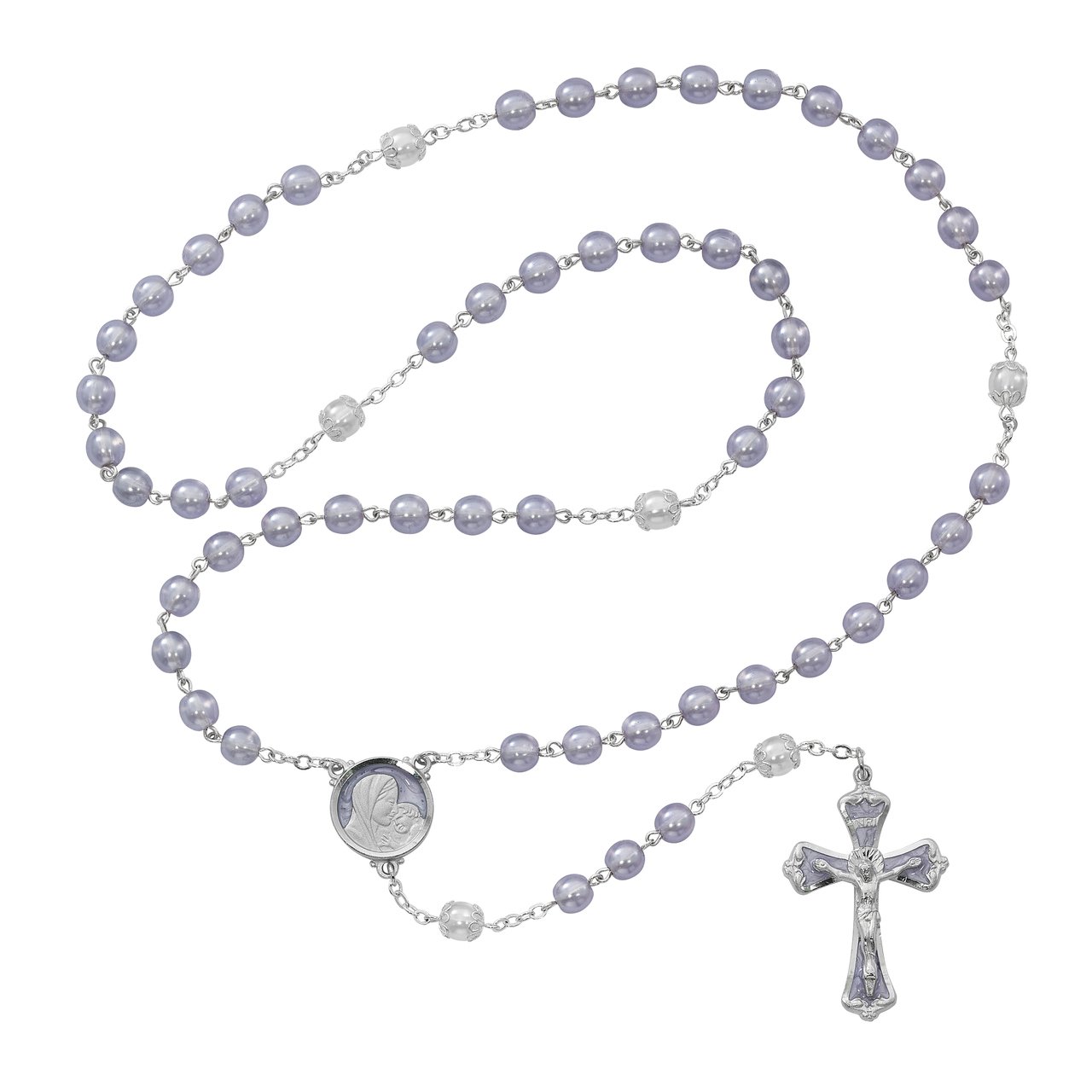 Mother and Child Purple Pearlized Rosary Boxed