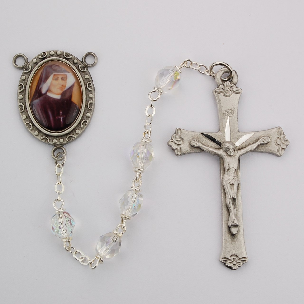 Aurora Glass St Maria Faustina Rosary Boxed