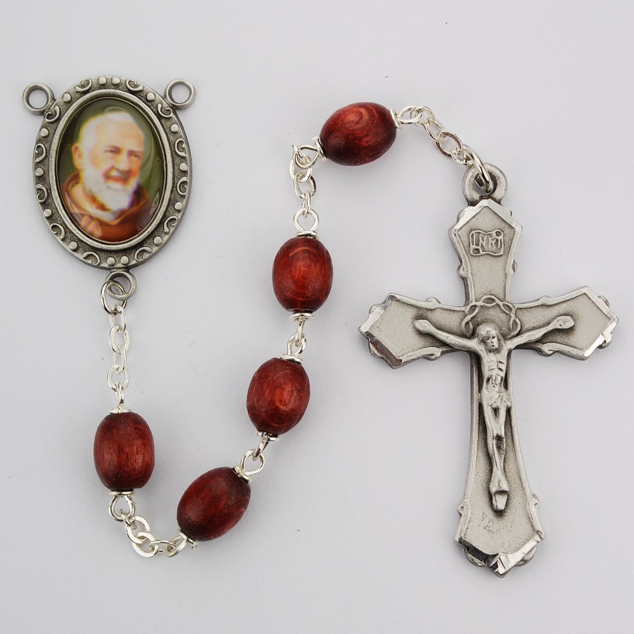 Brown Wood Padre Pio Rosary Boxed