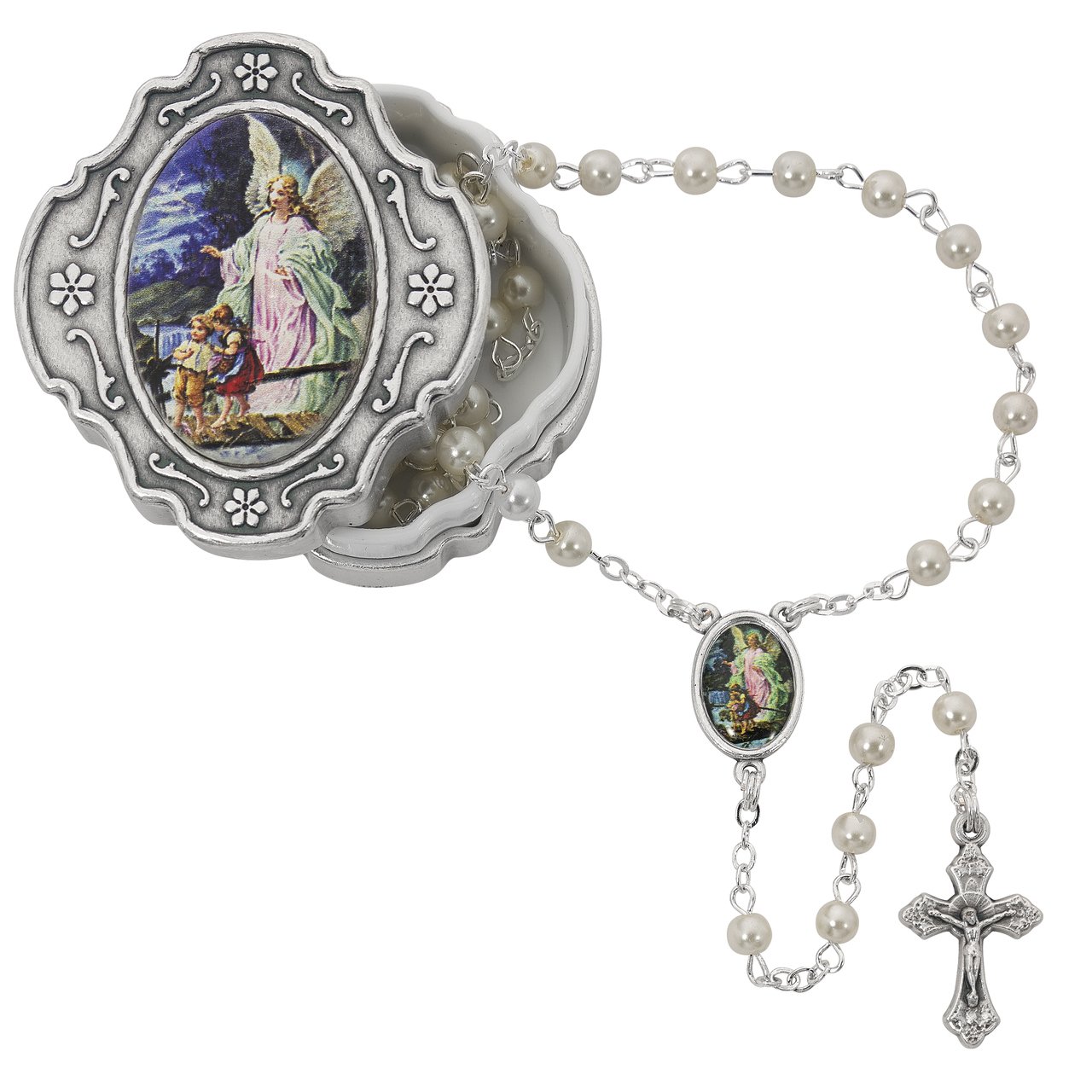 Guardian Angel Box and Pearlized Rosary
