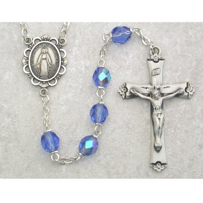 Light Blue Glass December Rosary Boxed