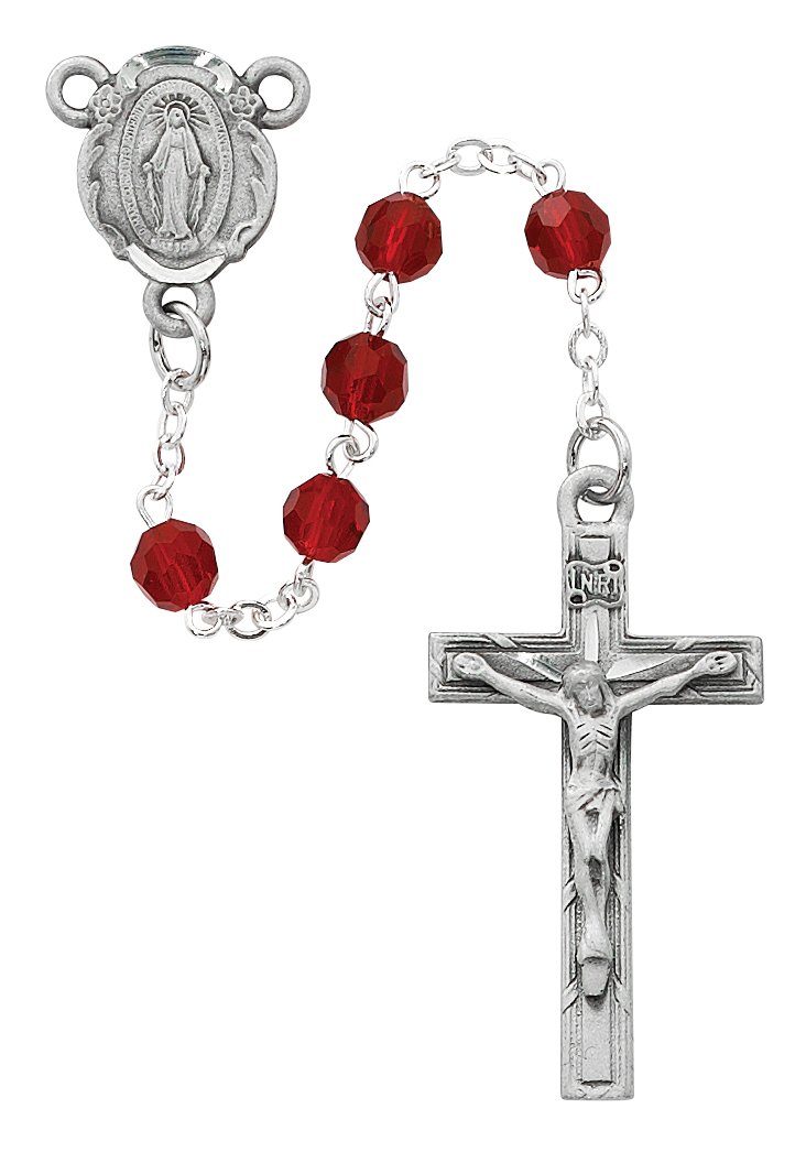 Garnet Colored Crystal Rosary Boxed