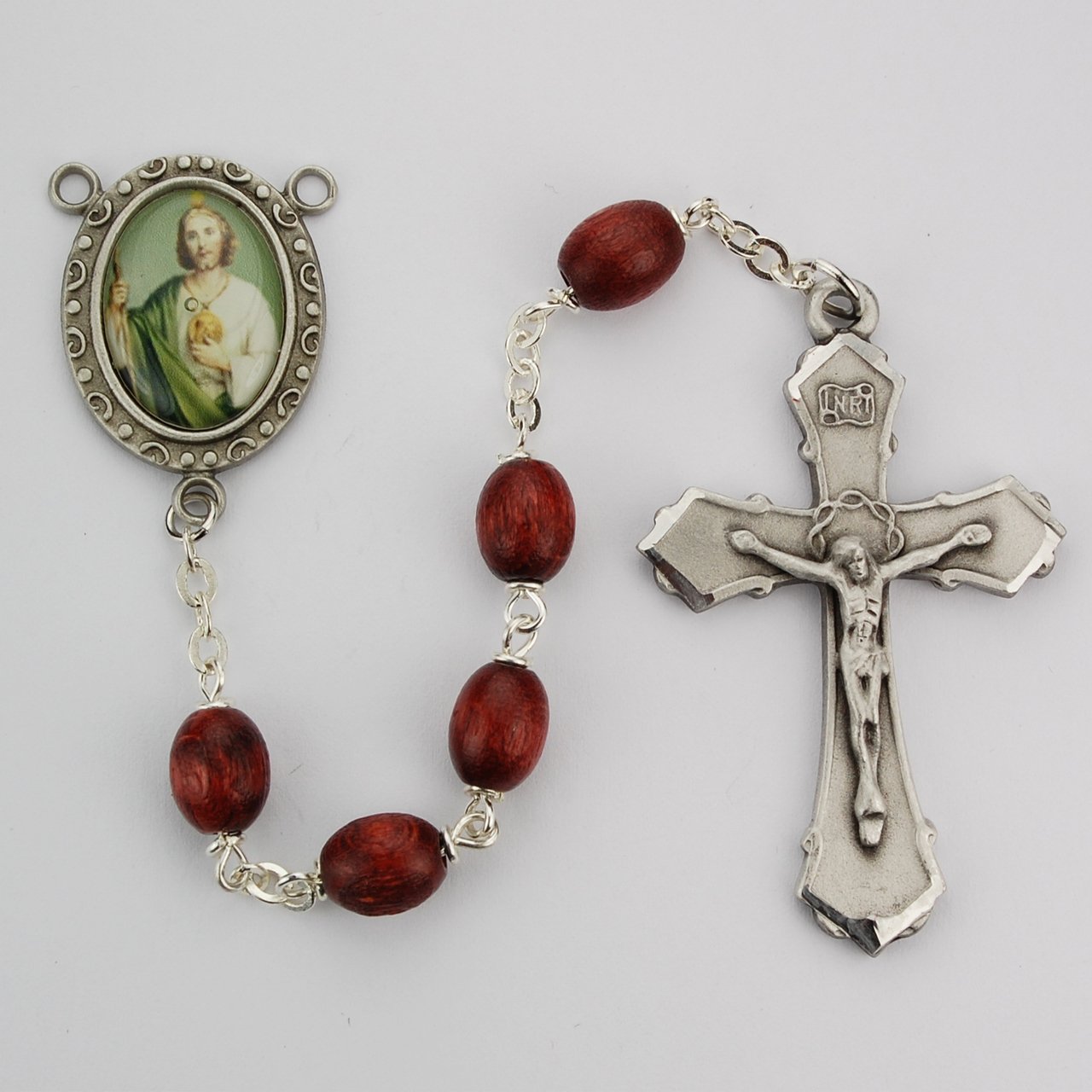Brown Wood St Jude Rosary Boxed