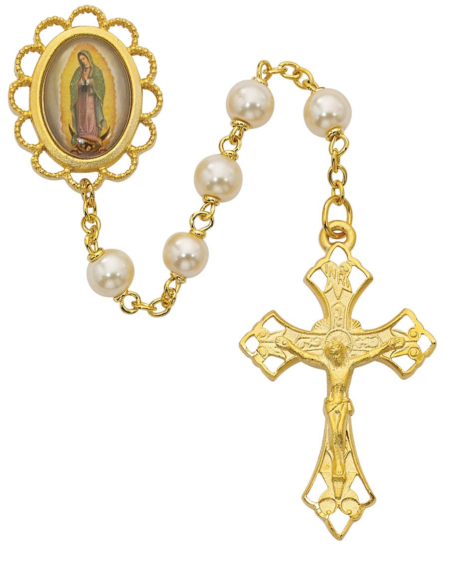 Pearlized Guadalupe Rosary Boxed
