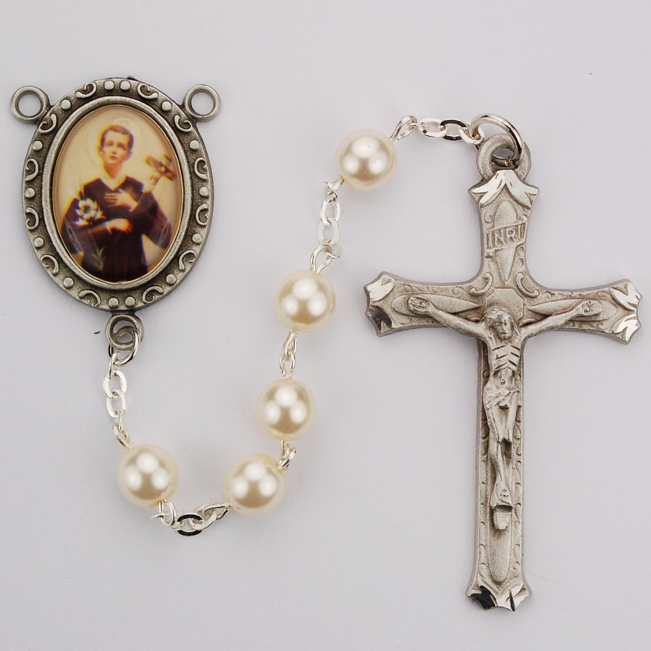 Pearlized Glass St Gerard Rosary Boxed