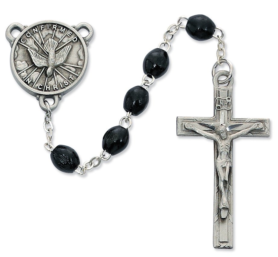 Black Wood Holy Spirit Rosary Boxed