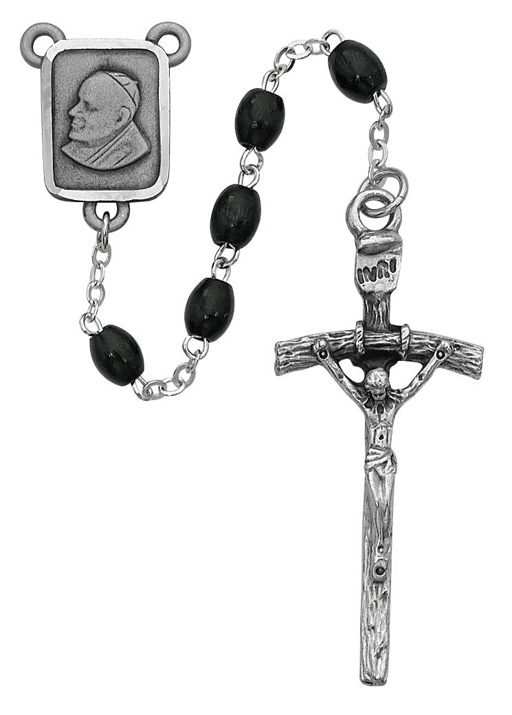 Black Wood Papal Rosary Boxed