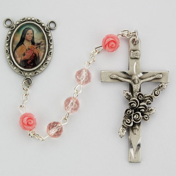 Pink Glass Therese Rosary Boxed