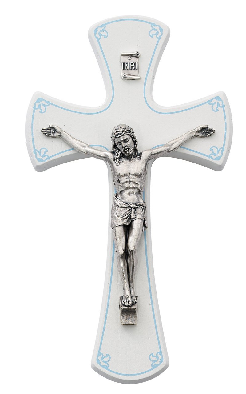 6in White and Blue Boys Wall Crucifix