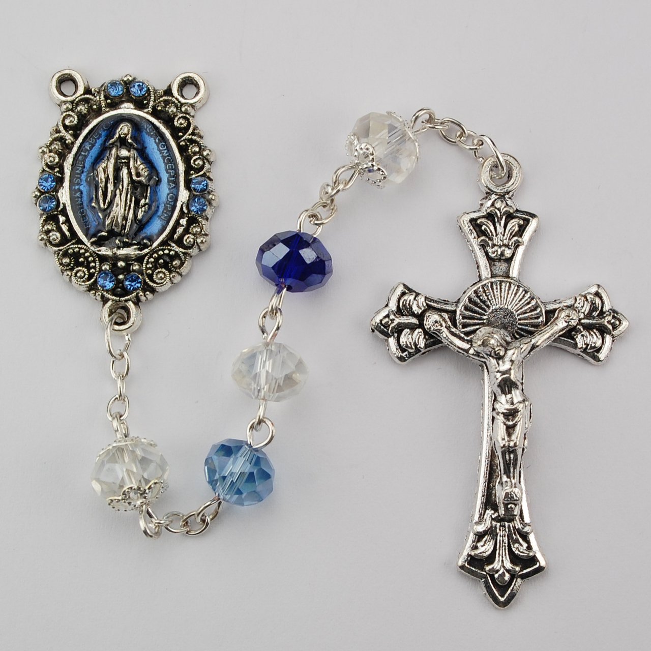 Blue Multi Crystal Rosary Boxed