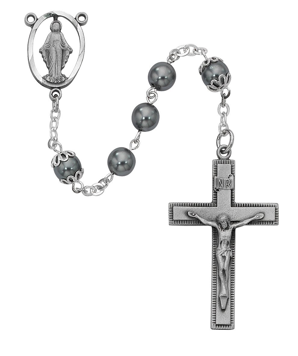 Imitation Hematite Rosary Boxed