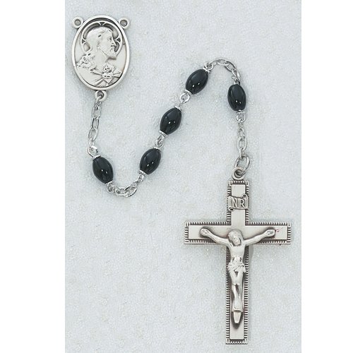 Black Oval Glass Rosary Boxed
