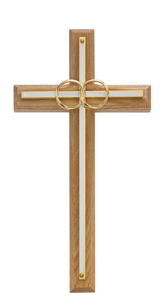 8in. Oak with Overlay Wedding Cross Boxed