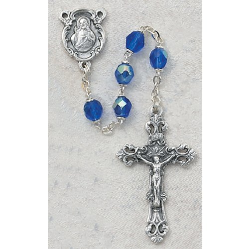 Dark Blue Glass September Rosary Boxed