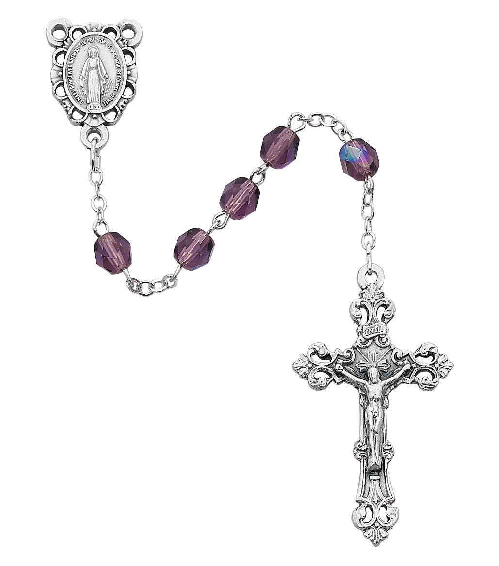 Purple Glass February Rosary Boxed