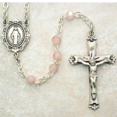 Pink Glass Youth Rosary Boxed