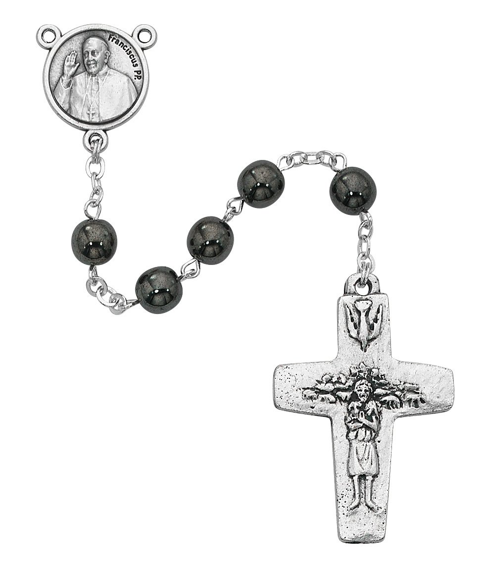 Hematite Pope Francis Rosary Boxed
