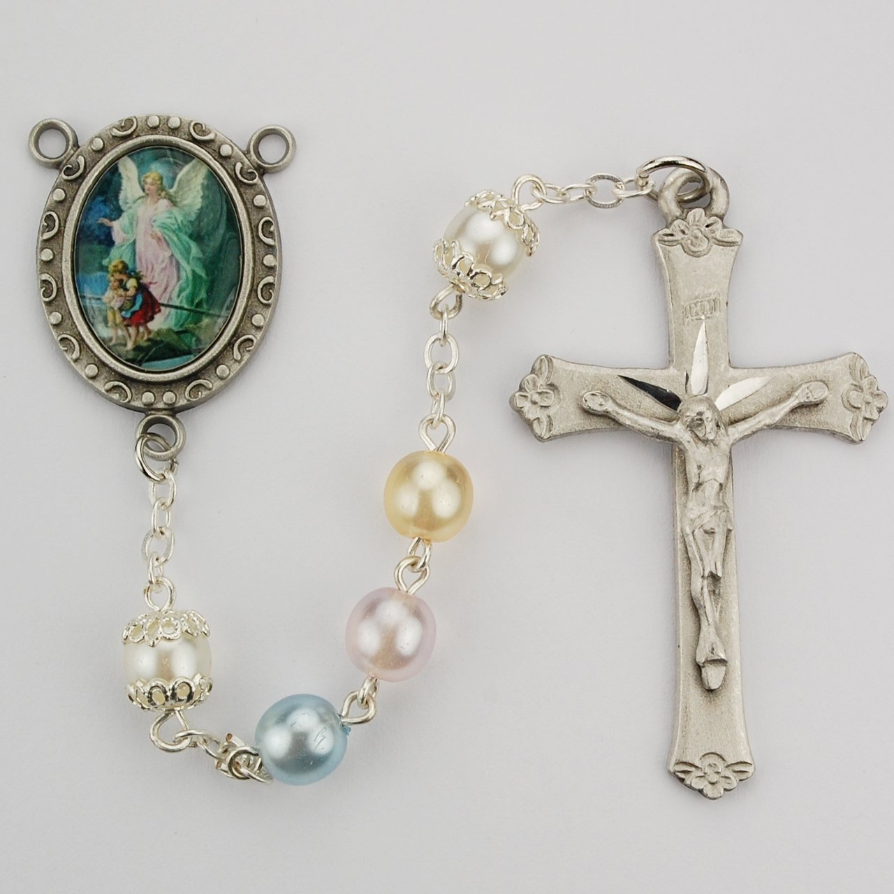 Multi Pearlized Guardian Angel Rosary Boxed