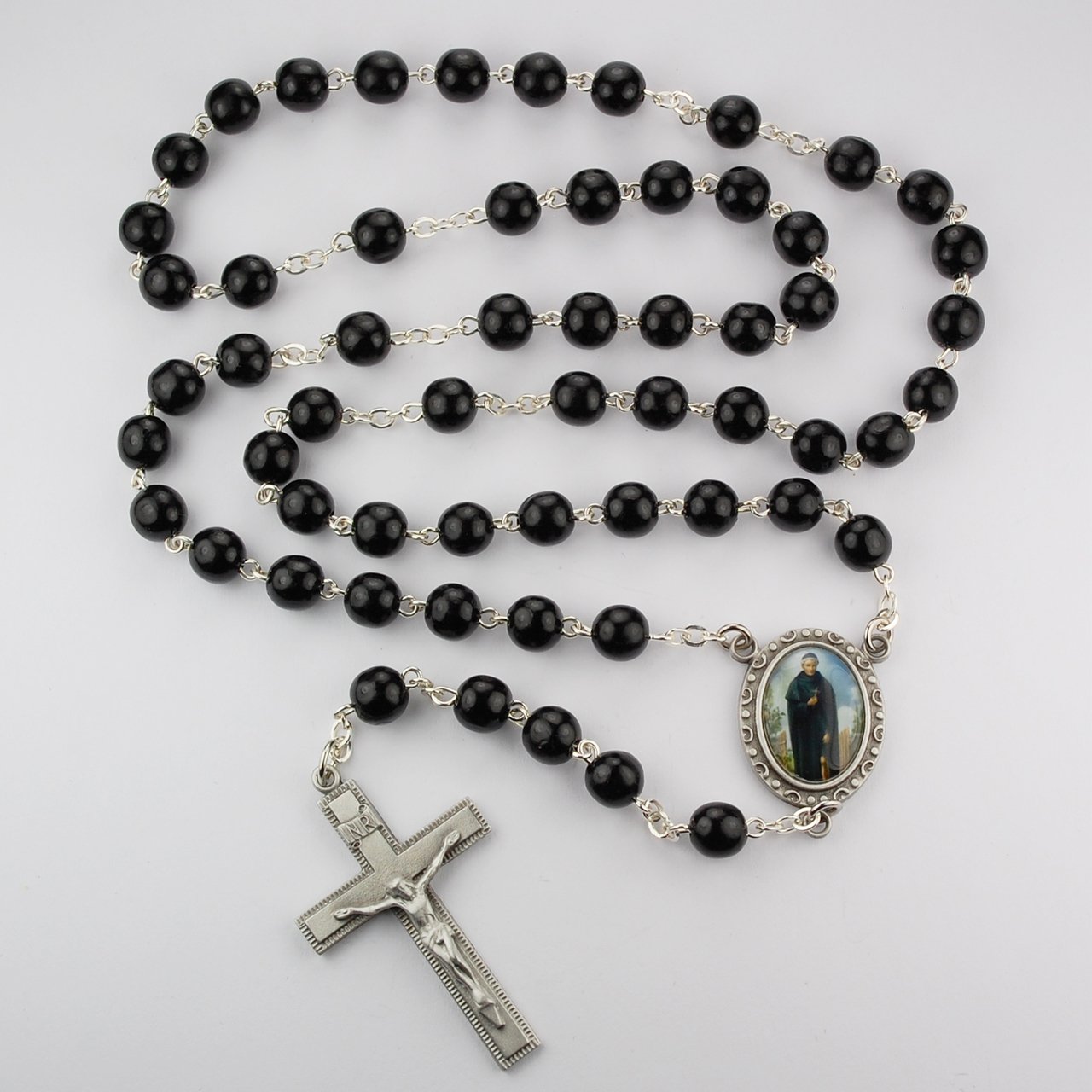 Black Wood St Peregrine Rosary Boxed