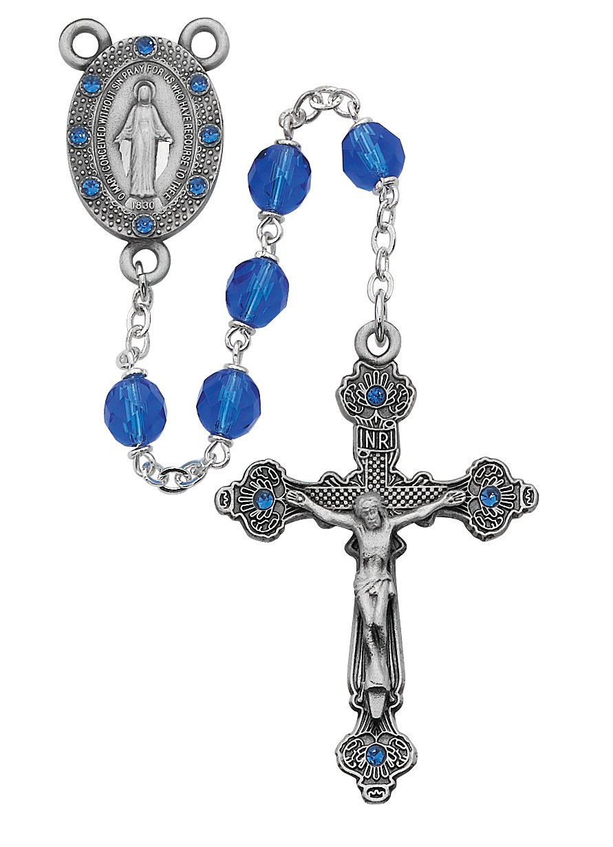 Dark Blue Glass Rosary Boxed