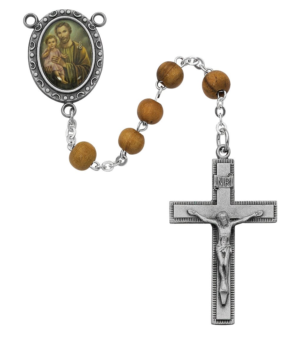Olive Wood St Joseph Rosary Boxed