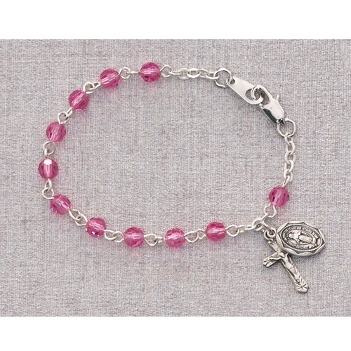 5 1/2in Pink Crystal Baby Bracelet Boxed