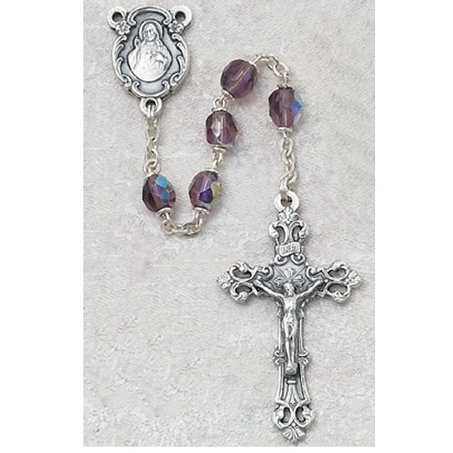 Dark Purple Glass February Rosary Boxed