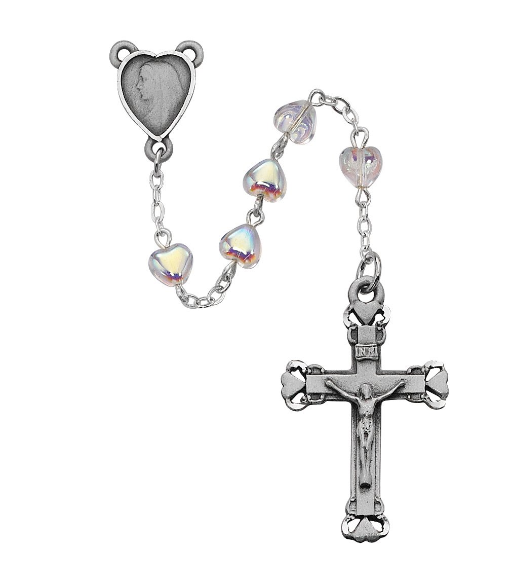 Aurora Glass Heart Rosary Boxed