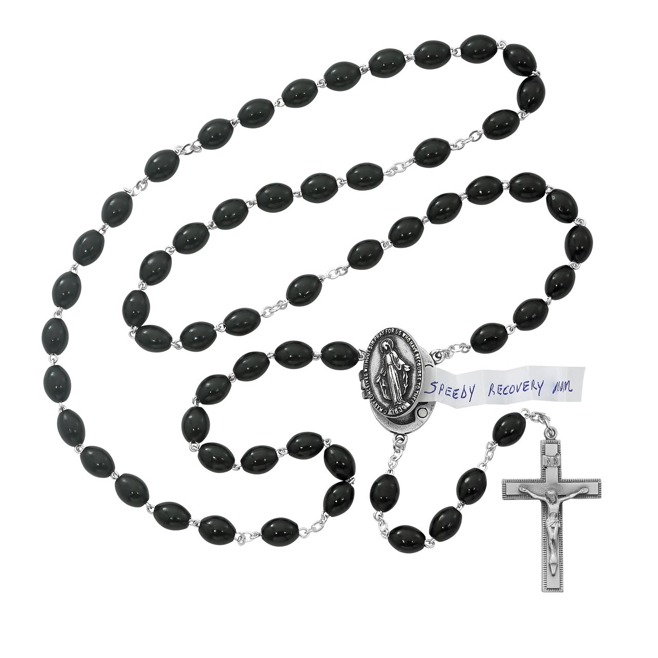 Black Prayer Petition Locket Rosary Boxed