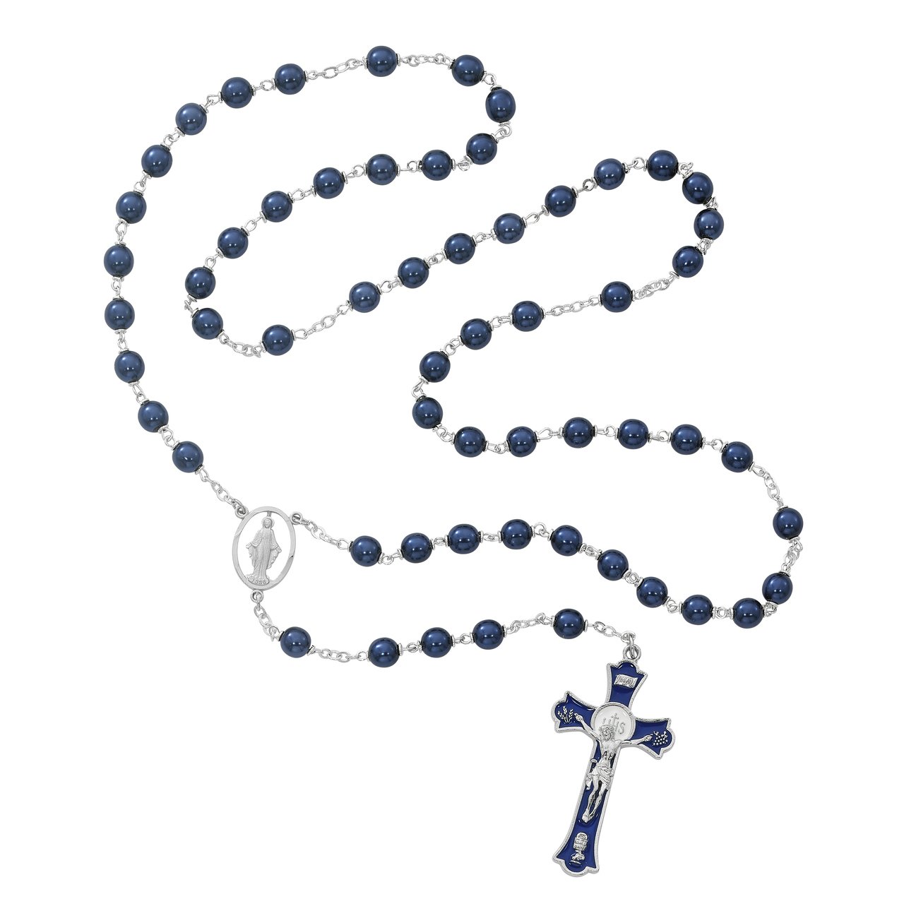 Blue Pearl Holy Mass Crucifix Rosary Boxed