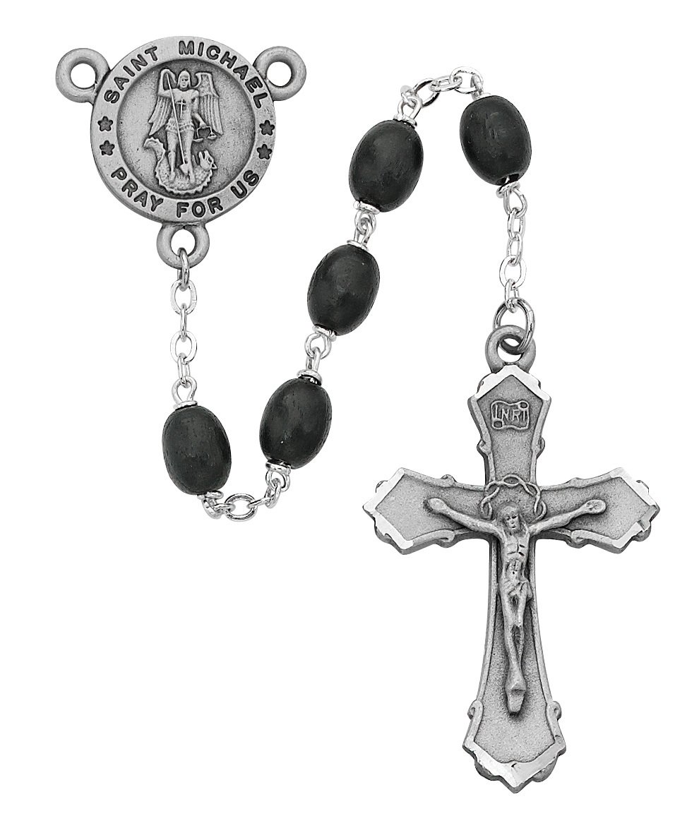 Black Wood St Michael Rosary Boxed