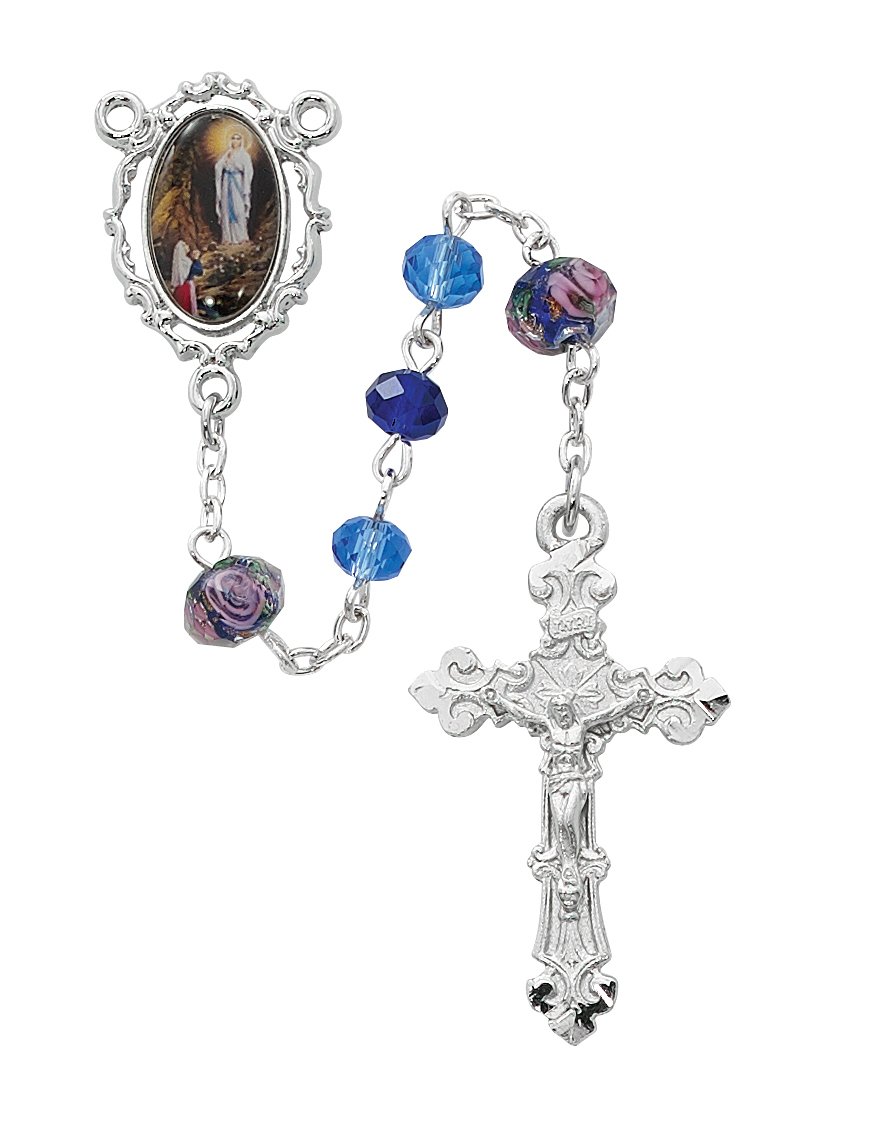 Blue Multi Crystal  Lady of Lourdes Rosary Boxed