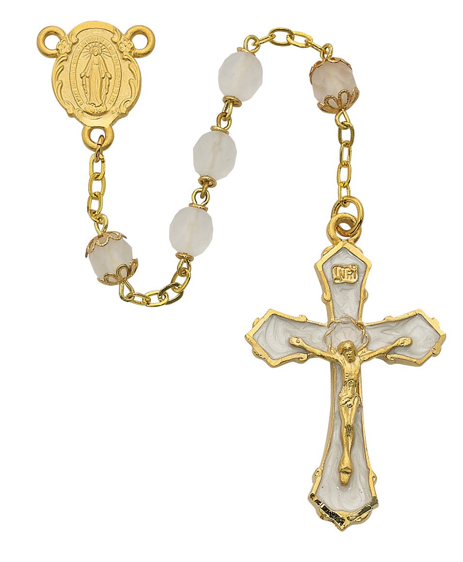 Frosted Glass Rosary Boxed.