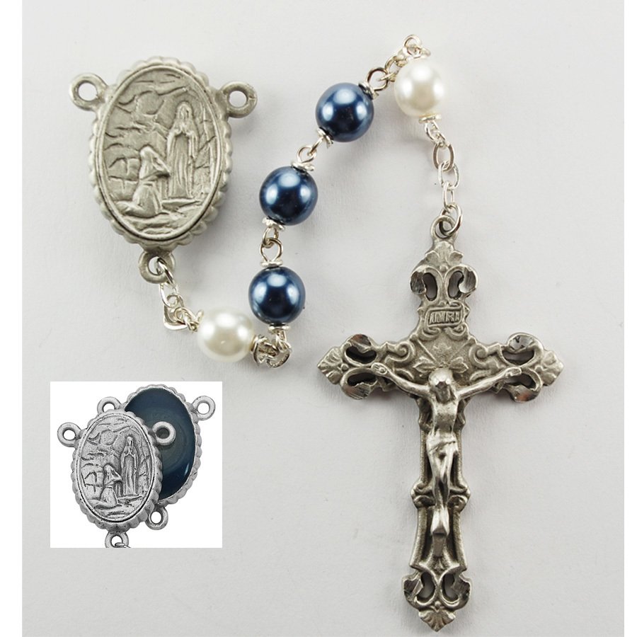 Blue and White Lourdes Rosary Boxed