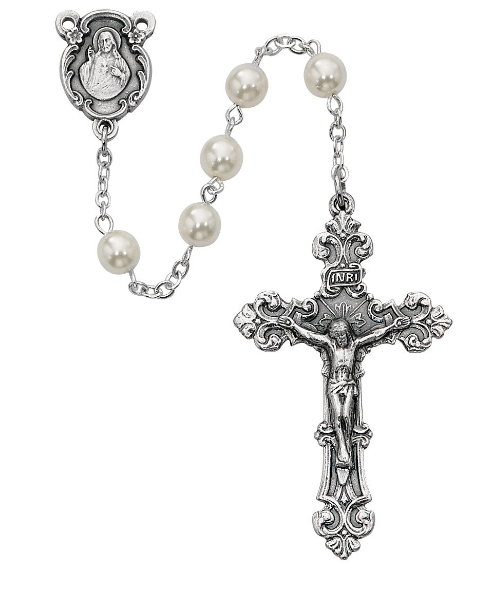 Pearlized Glass Rosary Boxed