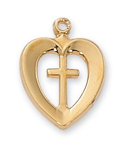 Gold over Sterling Heart with Cross Pendant